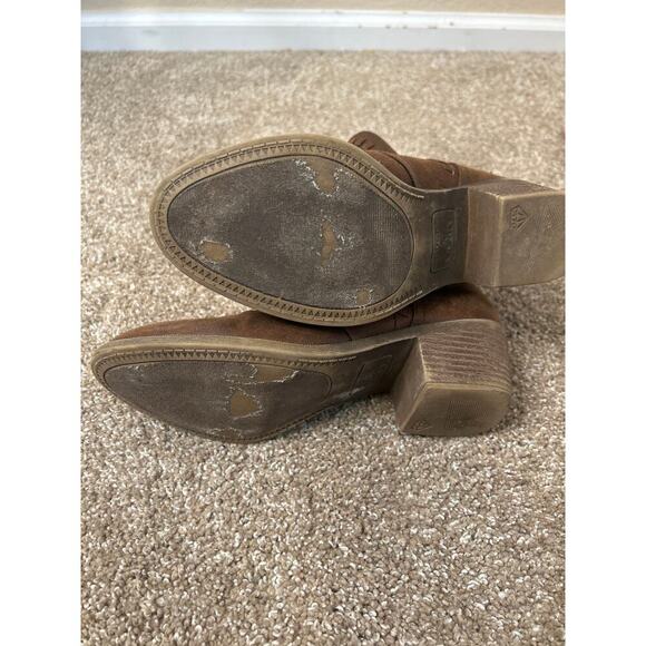 Rock & Candy Brown suede western ankle booties cutout side stacked heel SZ 6.5 - Picture 3 of 5